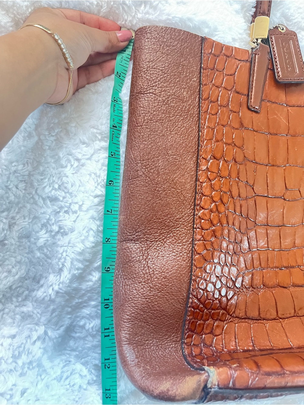 Coach Croc-Embossed Leather Tote in Cognac Brown - Picture 3 of 13